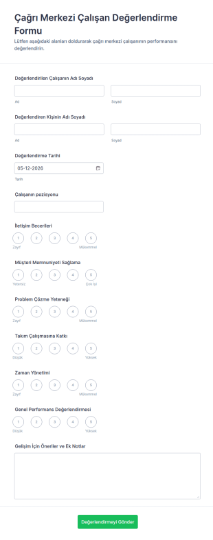 Çağrı Merkezi Çalışan Değerlendirme Form Şablonu