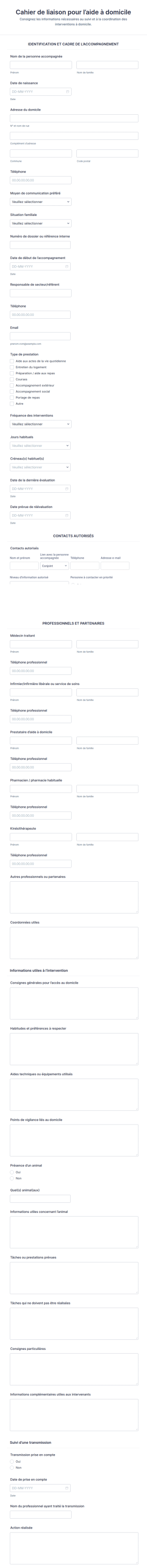 Cahier De Liaison Pour L’aide à Domicile