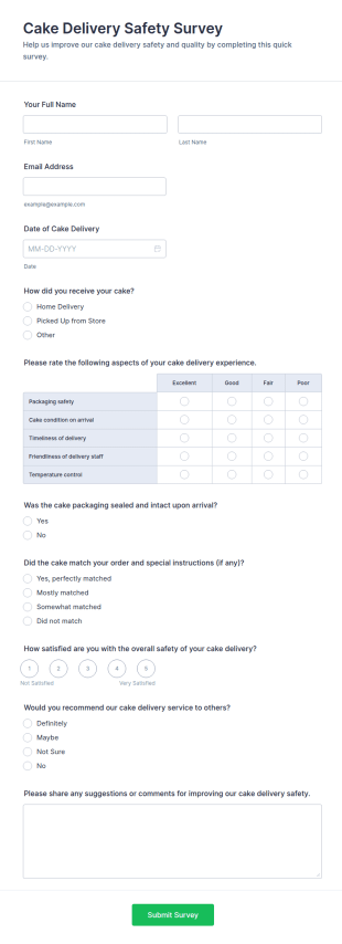 Cake Delivery Safety Survey Form Template
