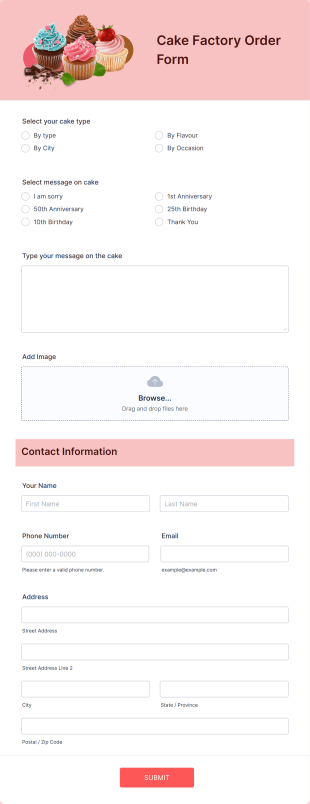 Cake Factory Order Form Template