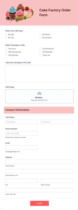 Cake Factory Order Form Template