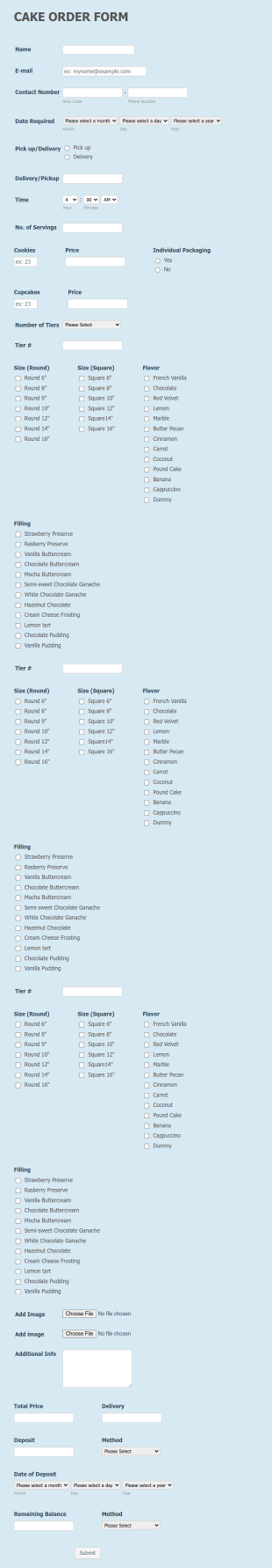Cake Order Form Template