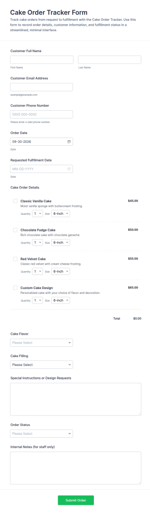 Cake Order Tracker Form Template