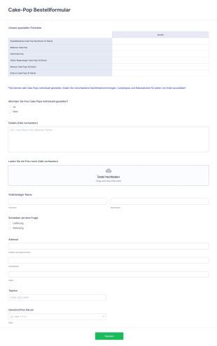 Cake Pop Bestellformular Vorlage Form Template