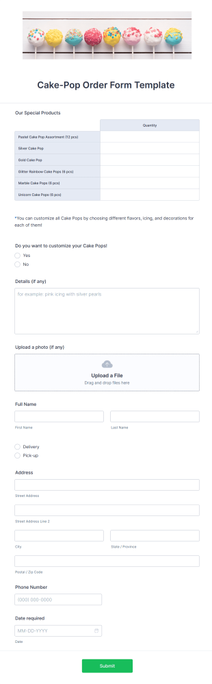 Cake Pop Order Form Template