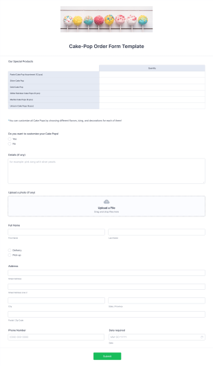 Cake Pop Order Form Template