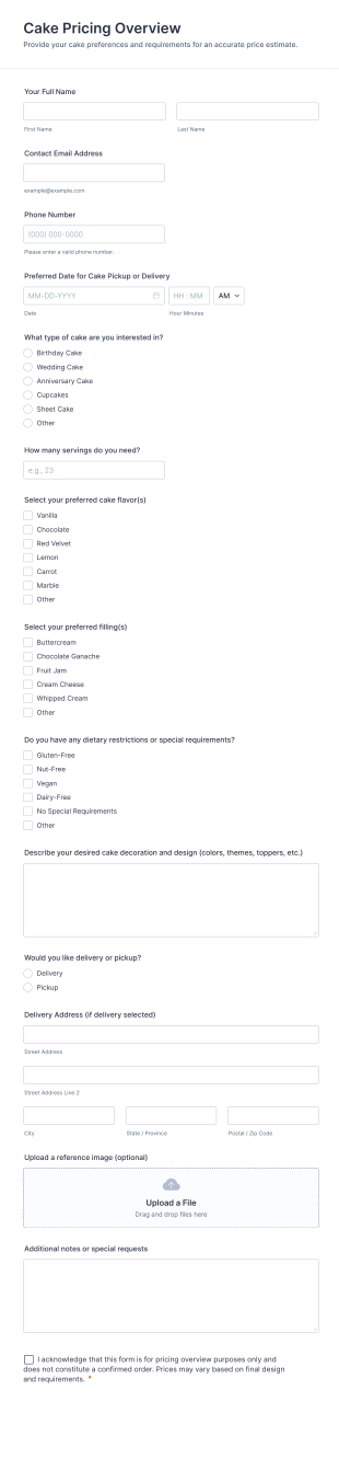 Cake Pricing Overview Form Template