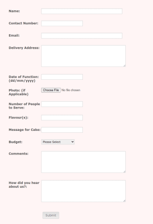 Cake Quote Form Template