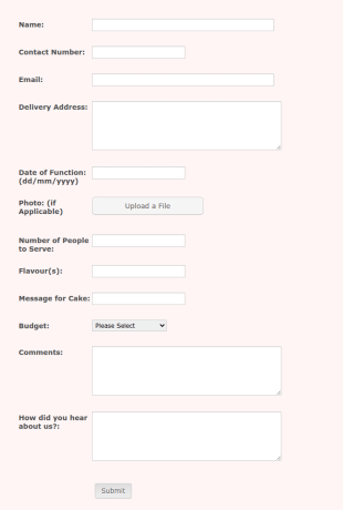 Cake Quote Form Template
