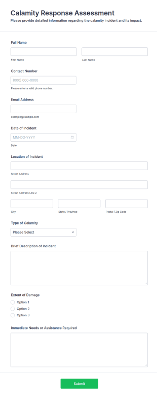 Calamity Response Assessment Form Template