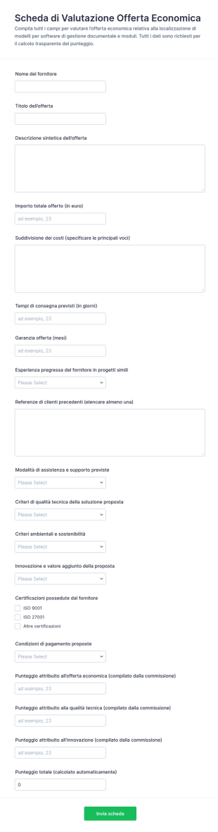 Calcolatore Del Punteggio Offerta Economica