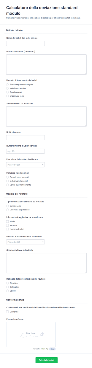 Calcolatore Di Deviazione Standard