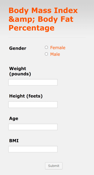 Calculate Body Mass Index And Body Fat Percentage Form Template