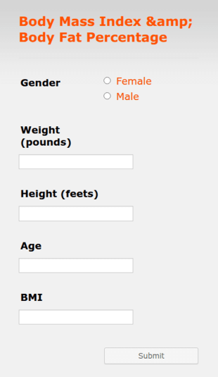 Calculate Body Mass Index And Body Fat Percentage Form Template