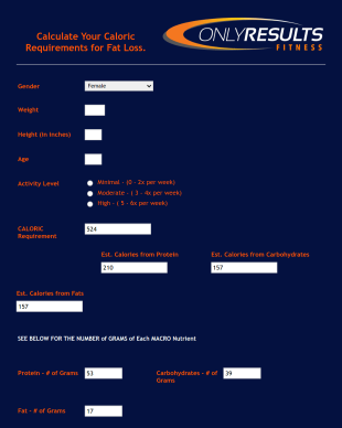 Calculate Your Caloric Need Orf Form Template