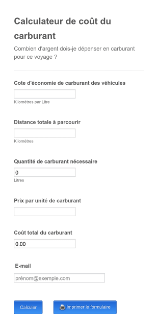Calculateur De Coût Du Carburant Form Template