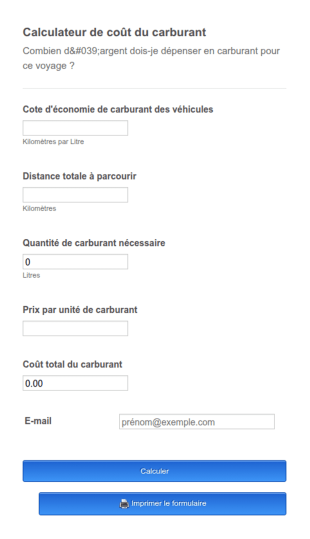 Calculateur De Coût Du Carburant