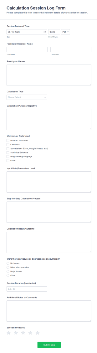 Calculation Session Log Form Template