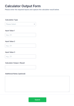 Calculator Output Form Template