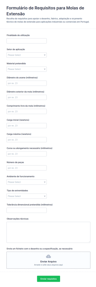 Cálculo De Projeto De Mola De Extensão Form