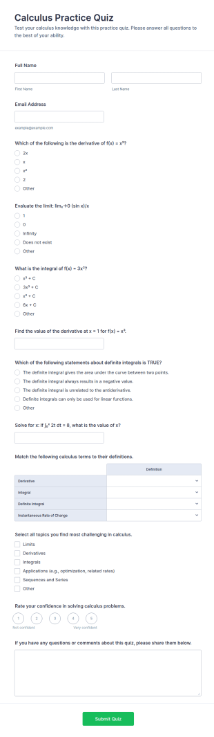Calculus Practice Quiz Form Template