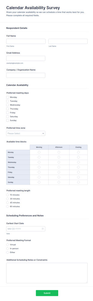 Calendar Availability Survey Form Template