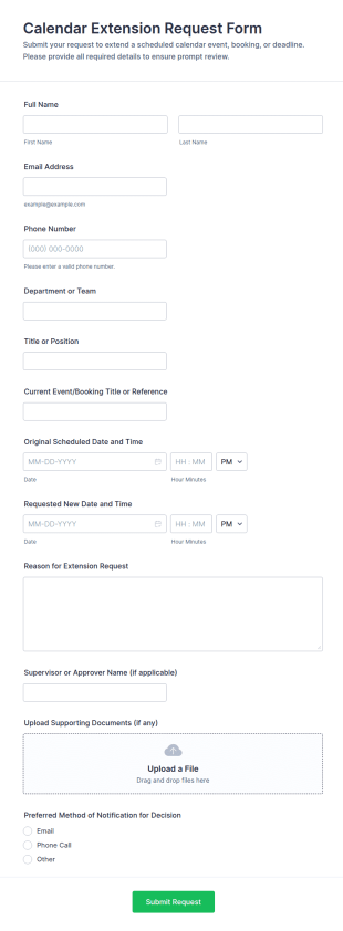 Calendar Extension Request Form Template