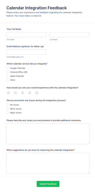 Calendar Integration Feedback Form Template