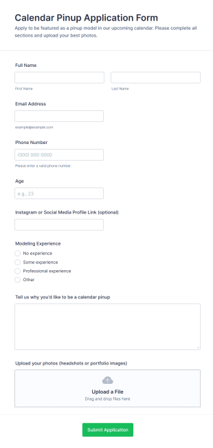 Calendar Pinup Application Form Template