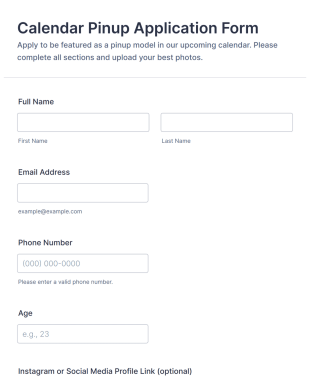 Calendar Pinup Application Form Template
