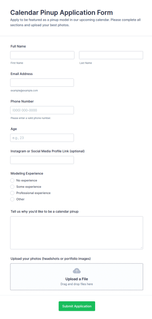 Calendar Pinup Application Form Template
