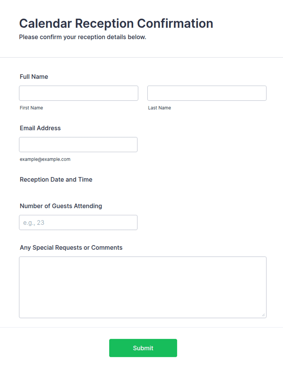Good Reception Form Calendar Reception Confirmation Form Template | Jotform
