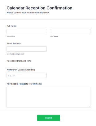 Calendar Reception Confirmation Form Template