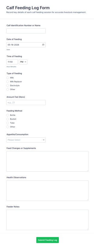 Calf Feeding Log Form Template