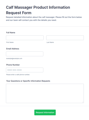 Calf Massager Product Information Request Form Template