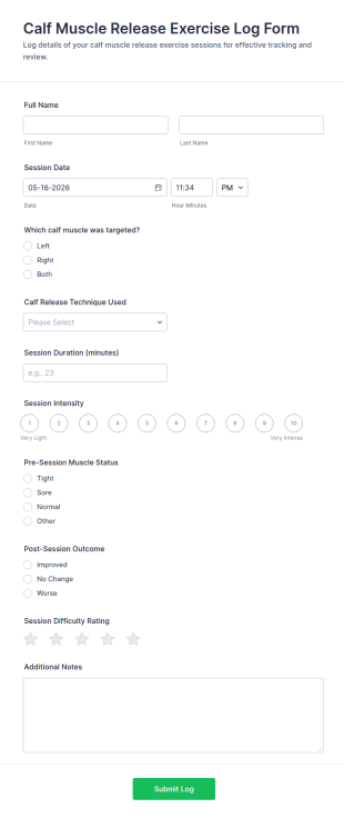 Calf Muscle Release Exercise Log Form Template