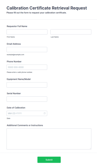 Calibration Certificate Retrieval Request Form Template