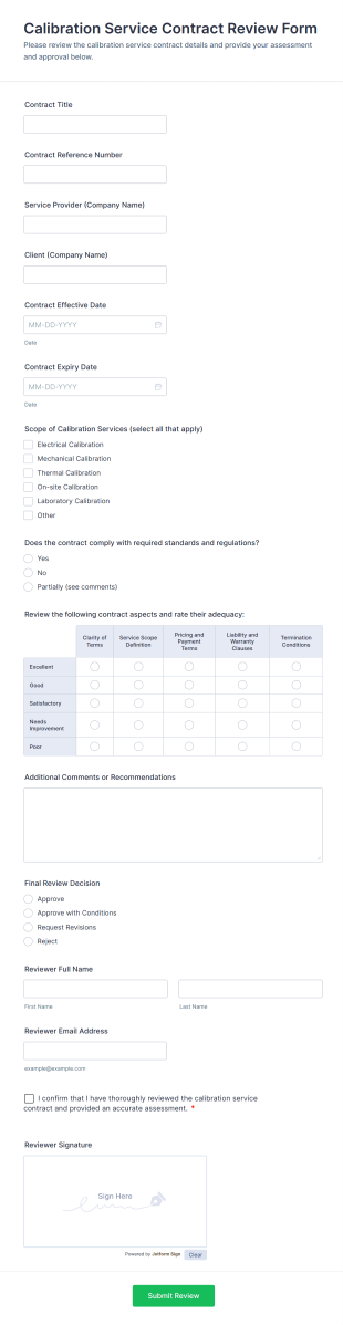 Calibration Service Contract Review Form Template