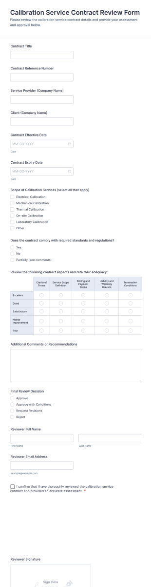 Calibration Service Contract Review Form Template