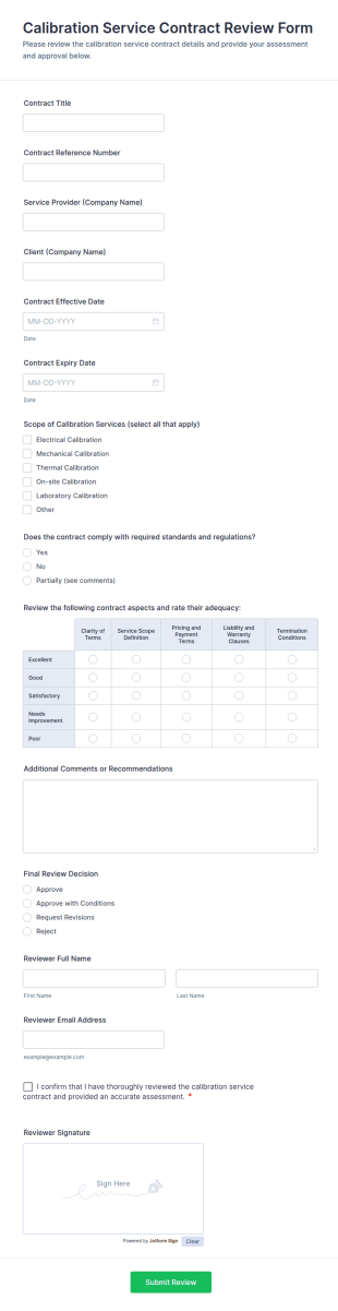 Calibration Service Contract Review Form Template