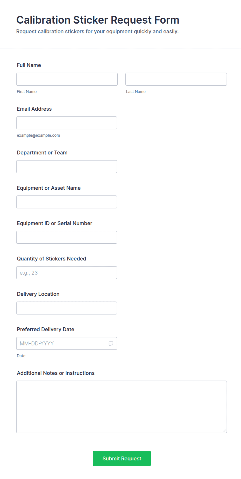 Calibration Sticker Request Form Template | Jotform