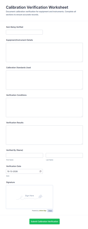 Calibration Verification Worksheet Form Template