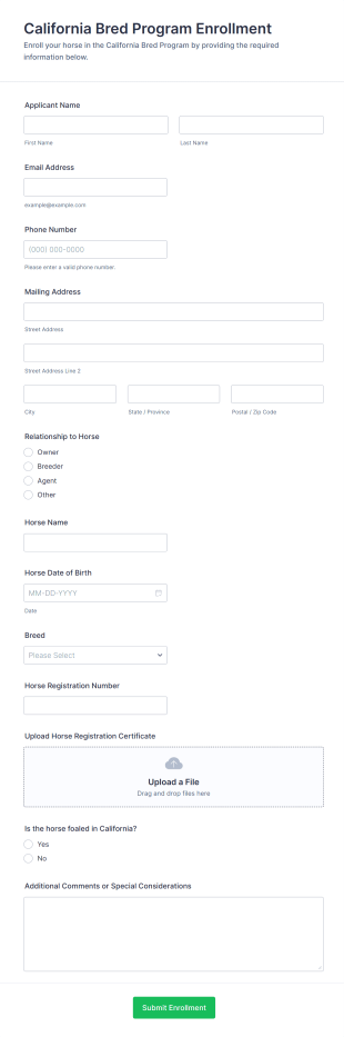 California Bred Program Enrollment Form Template