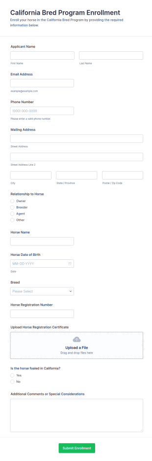 California Bred Program Enrollment Form Template