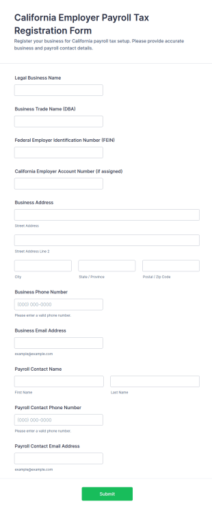 California Employer Payroll Tax Registration Form Template