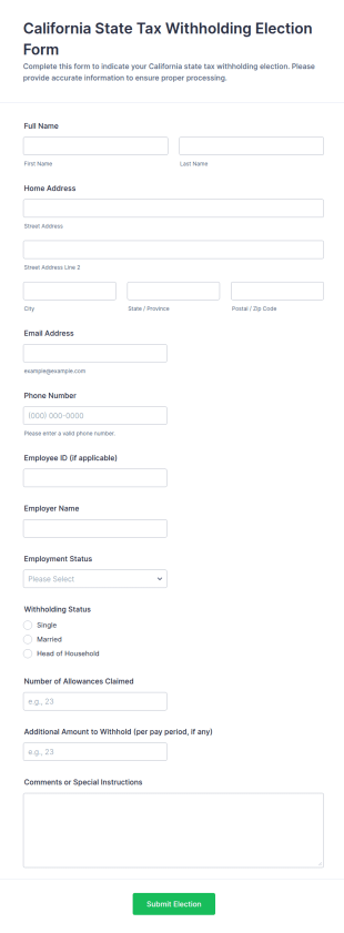 California State Tax Withholding Election Form Template