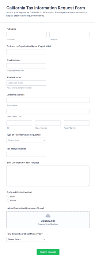 California Tax Information Request Form Template