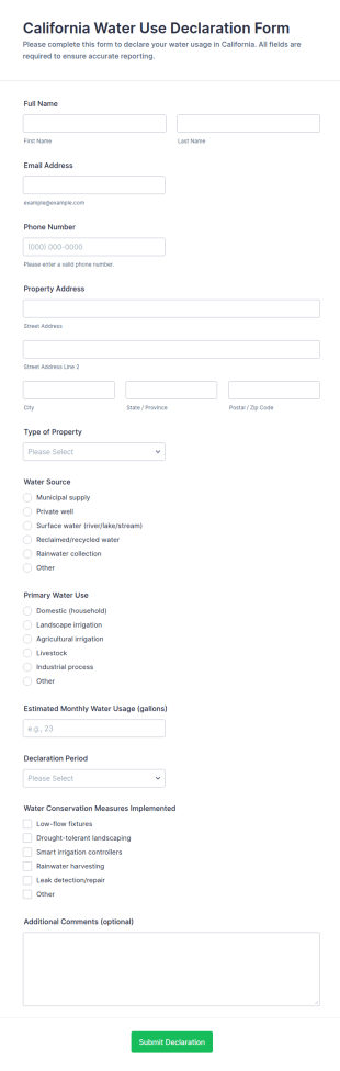 California Water Use Declaration Form Template