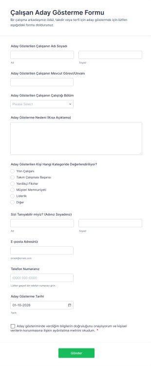 Çalışan Aday Gösterme Form Template