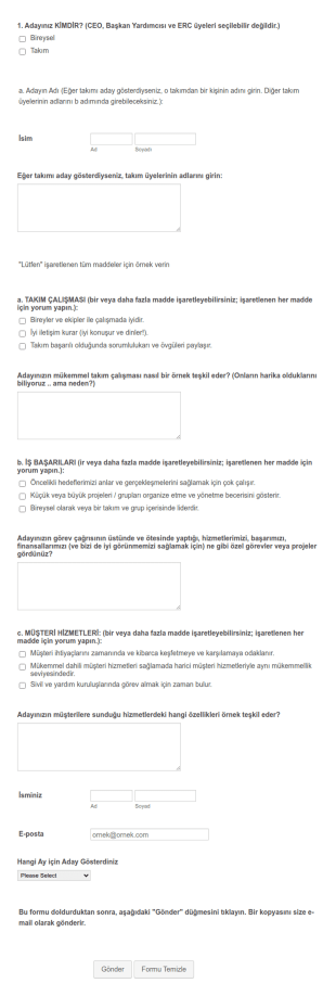 Çalışan Adaylık Form Şablonu